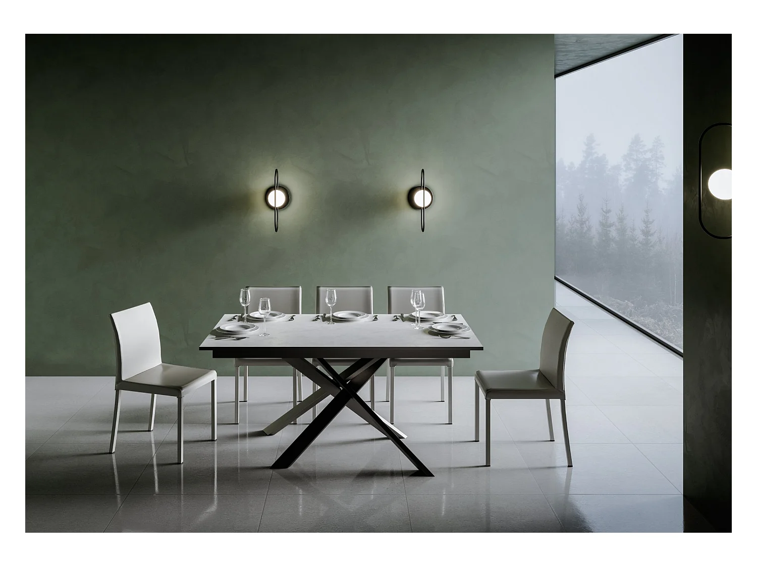 Mesa extensible 90x160/220 cm Ganty Blanco Espátula - Canto Antracita Estructura Antracita