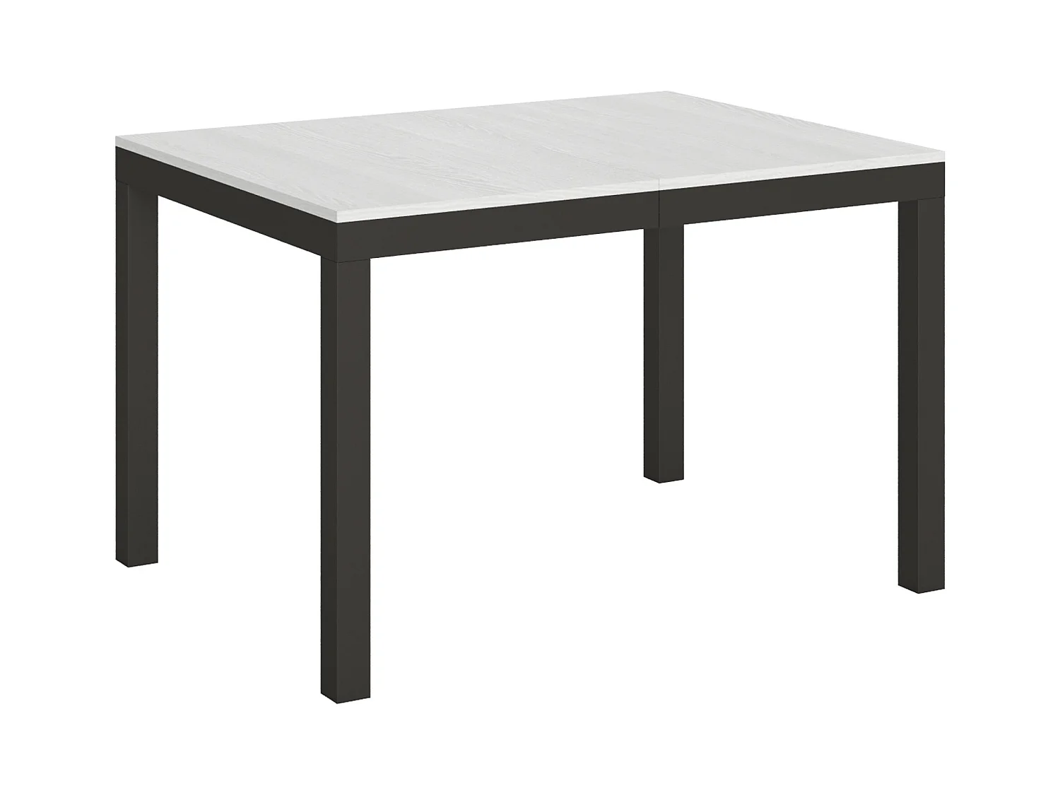 Rechthoekige uitschuifbare tafel in wit hout en antraciet metaal 120 tot 380 cm Evy