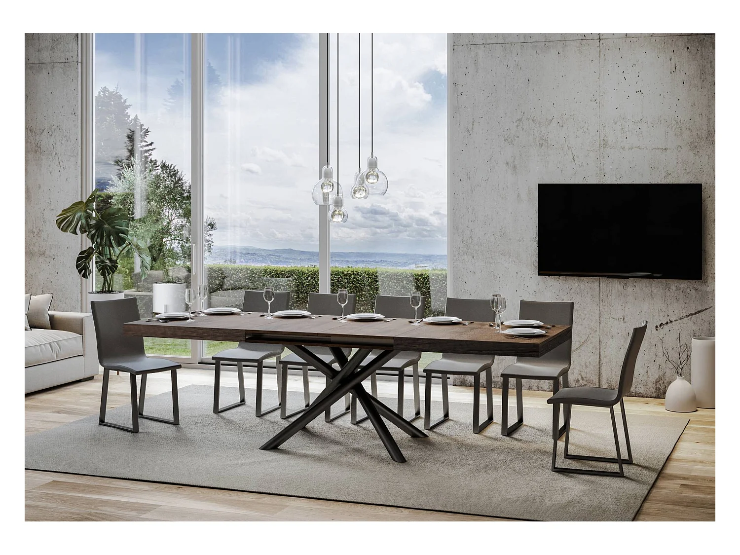Table extensible 90x160/264 cm Famas Noyer cadre Anthracite