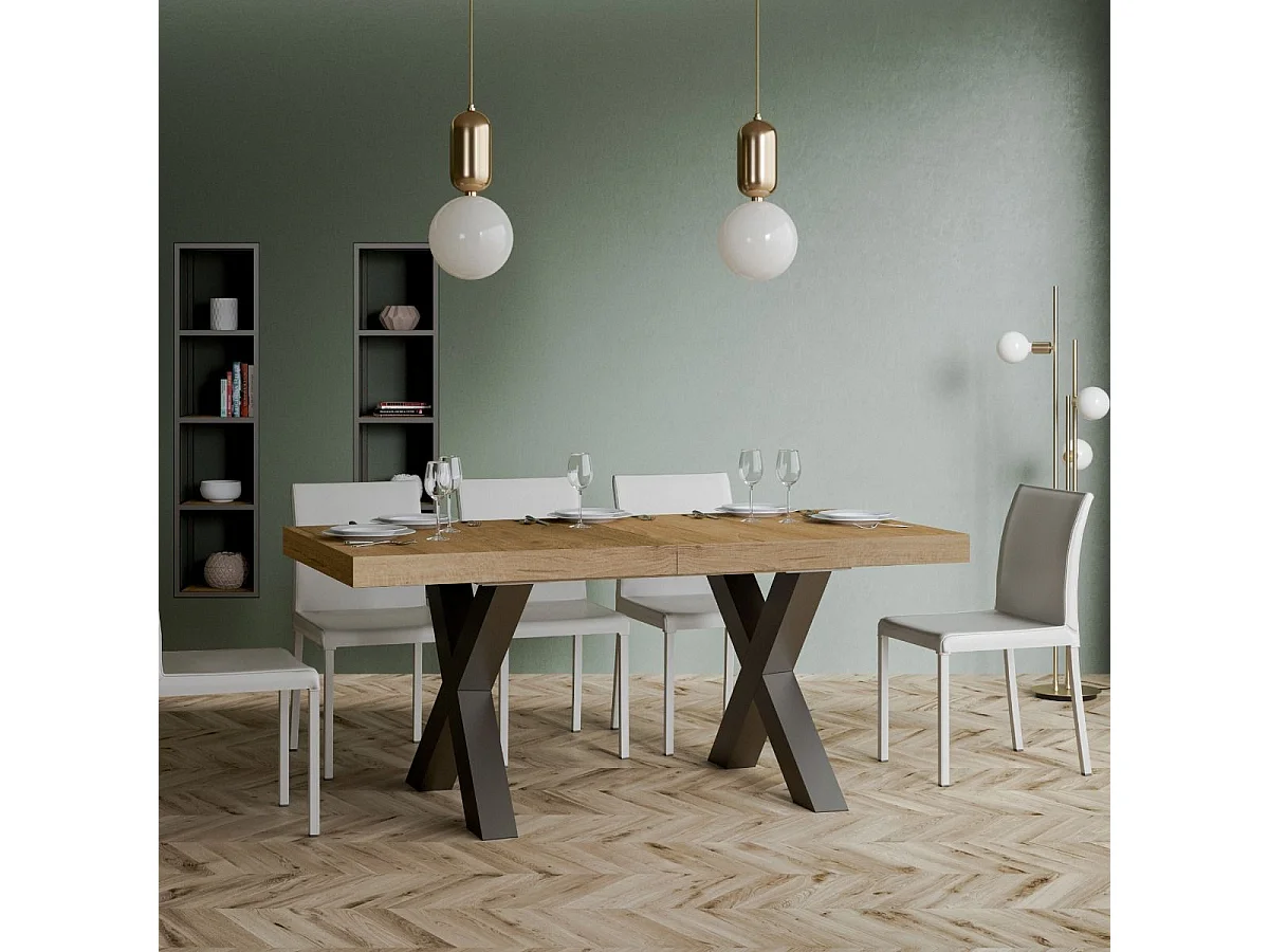 Ausziehtisch 90x180/284 cm Traffic Eiche Natur mit Eisenrahmen aus Anthrazit