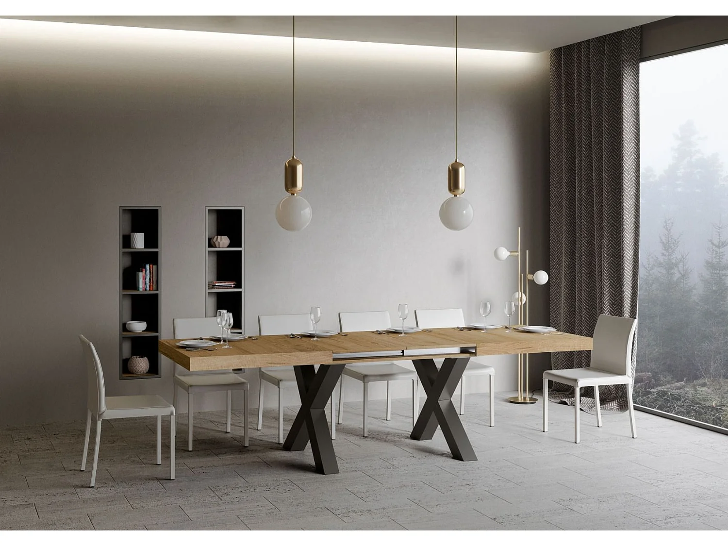 Ausziehtisch 90x180/284 cm Traffic Eiche Natur mit Eisenrahmen aus Anthrazit