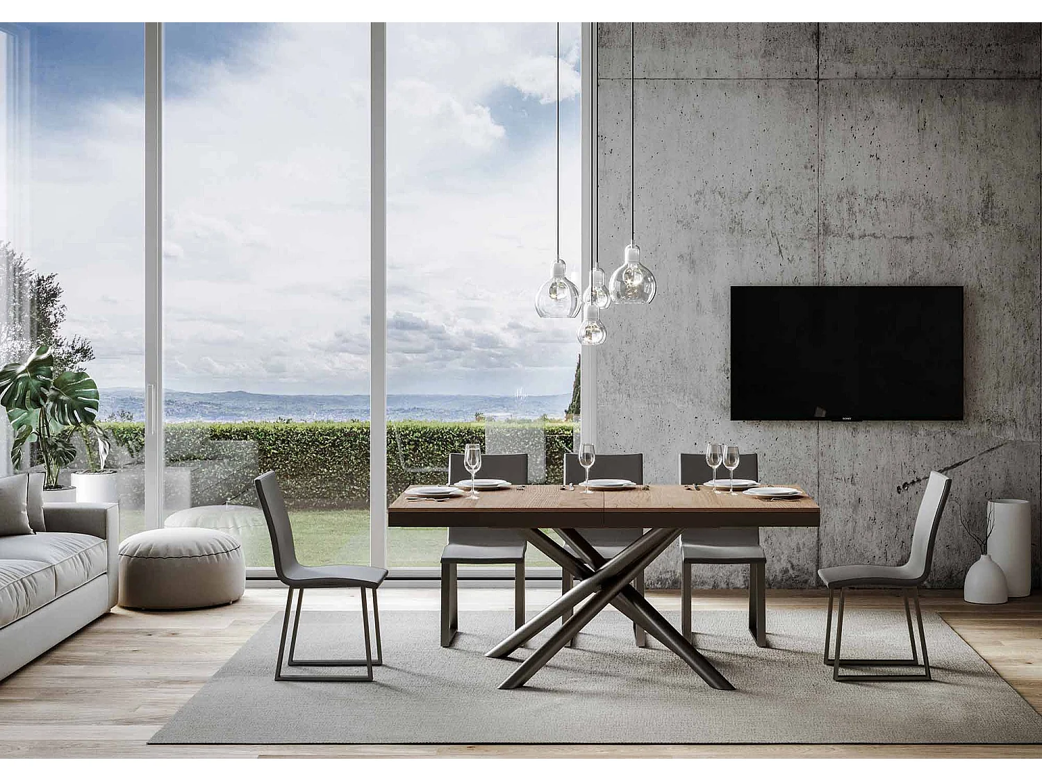 Uitschuifbare tafel 90x180/440 cm Famas Evolution natuur eiken frame antraciet