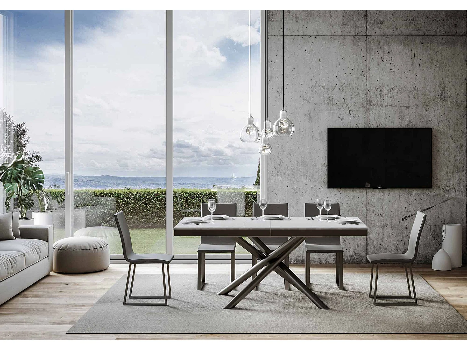 Table extensible 90x160/264 cm Famas Evolution Frêne Blanc cadre Anthracite