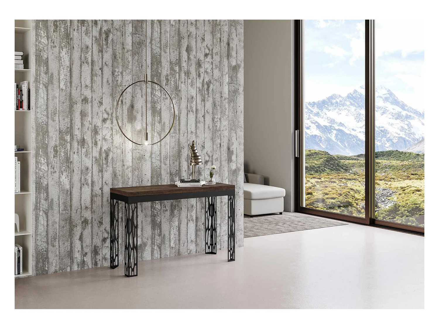 Uitklapbare tafel 120x45/90 cm Ghibli Double walnoot frame antraciet