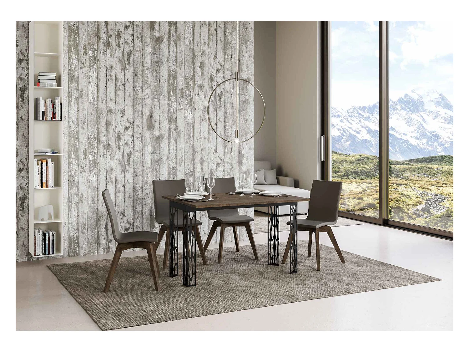 Uitklapbare tafel 120x45/90 cm Ghibli Double walnoot frame antraciet