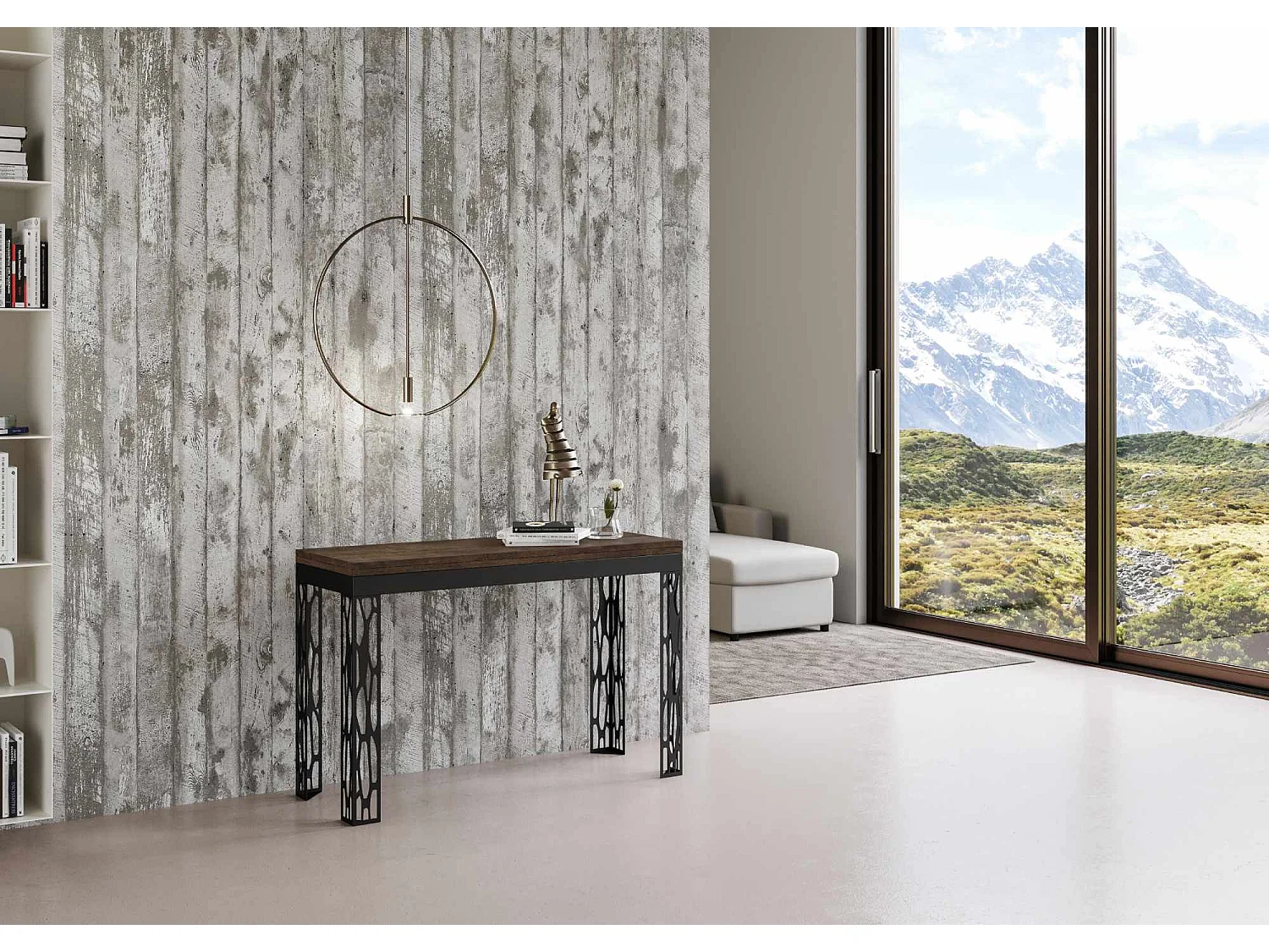 Uitklapbare tafel 120x45/90 cm Ghibli Double walnoot frame antraciet