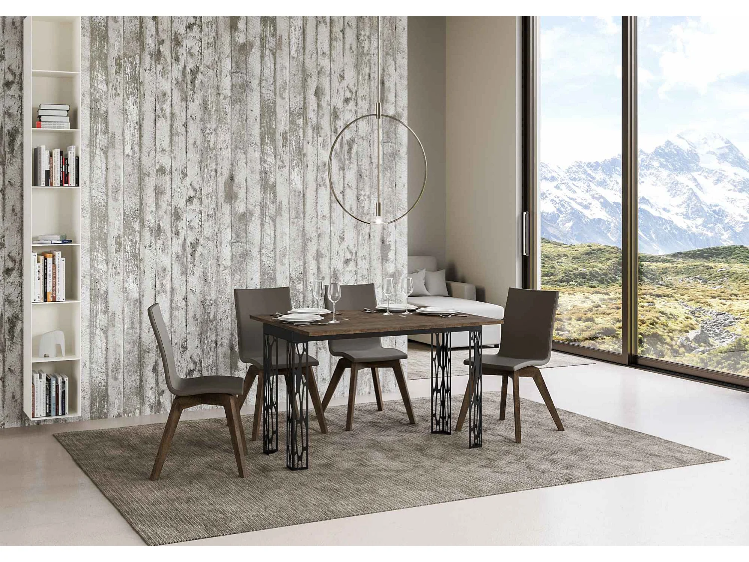 Table extensible portefeuille 120x45/90 cm Ghibli Double Noyer cadre Anthracite