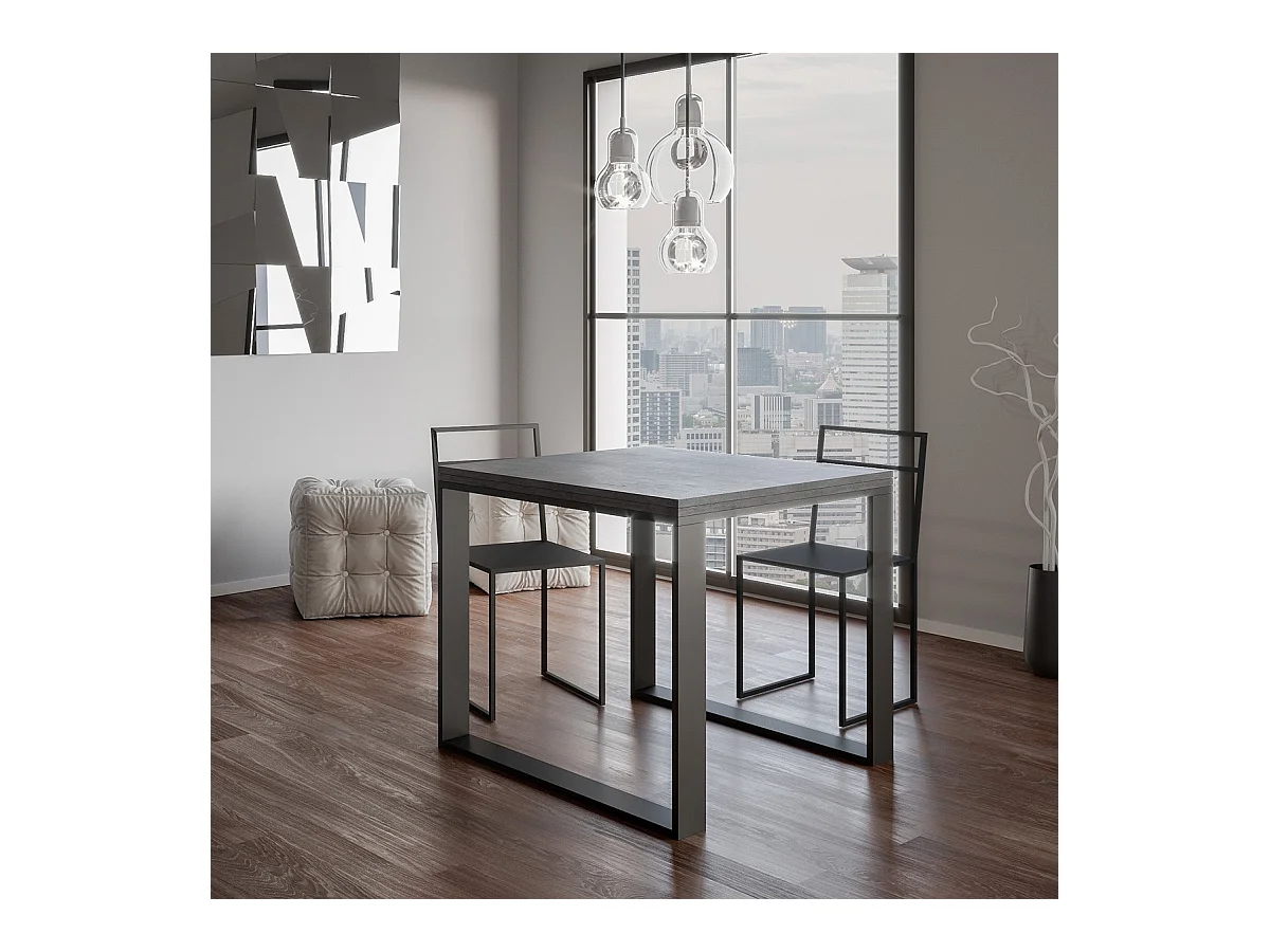 Table extensible portefeuille 90x90/180 cm Tecno Libra Gris Béton cadre Anthracite