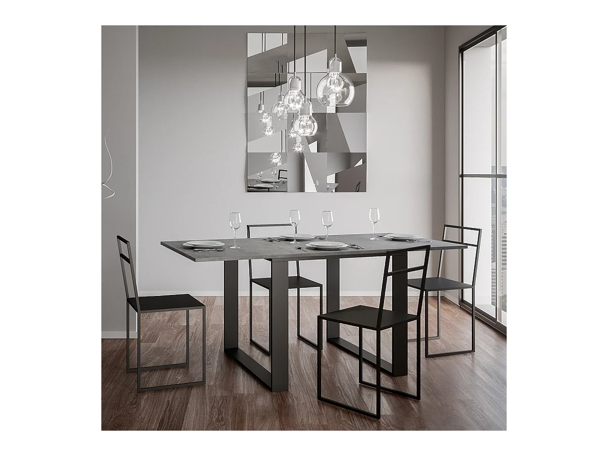 Table extensible portefeuille 90x90/180 cm Tecno Libra Gris Béton cadre Anthracite