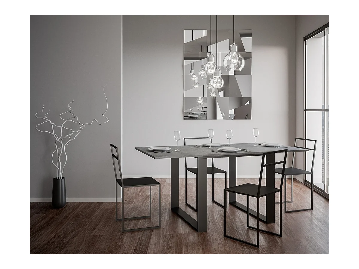 Table extensible portefeuille 90x90/180 cm Tecno Libra Gris Béton cadre Anthracite