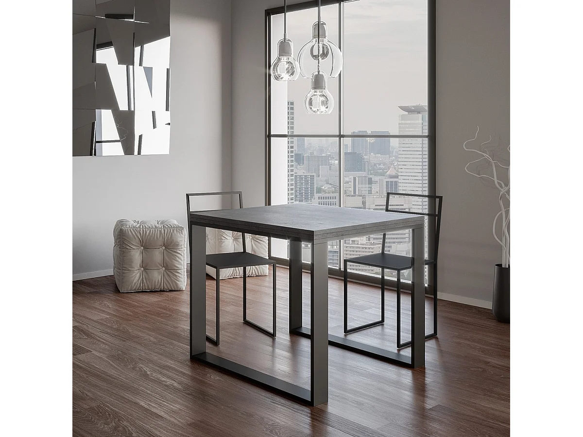 Table extensible portefeuille 90x90/180 cm Tecno Libra Gris Béton cadre Anthracite
