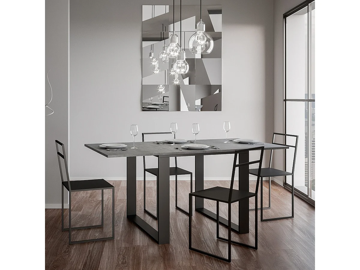 Table extensible portefeuille 90x90/180 cm Tecno Libra Gris Béton cadre Anthracite