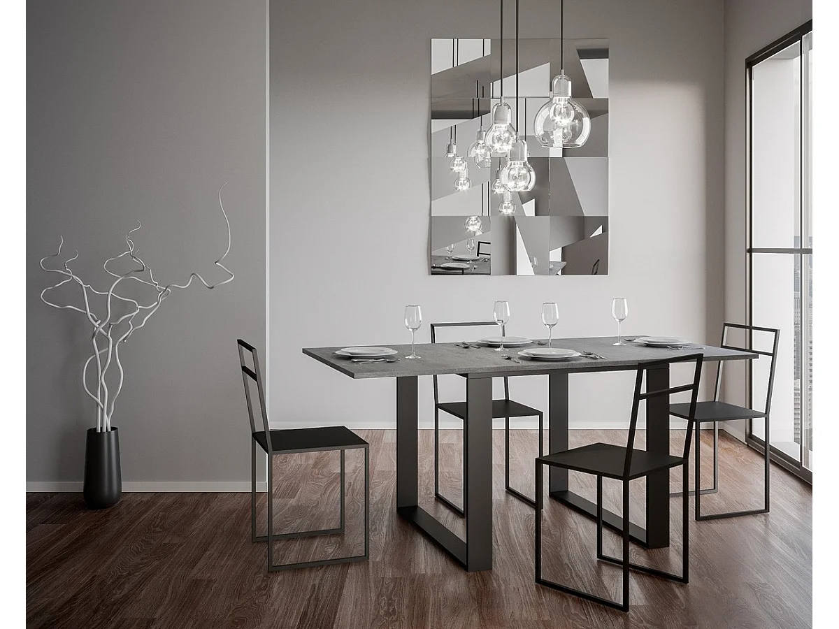 Uitklapbare tafel 90x90/180 cm Tecno Libra cement frame antraciet