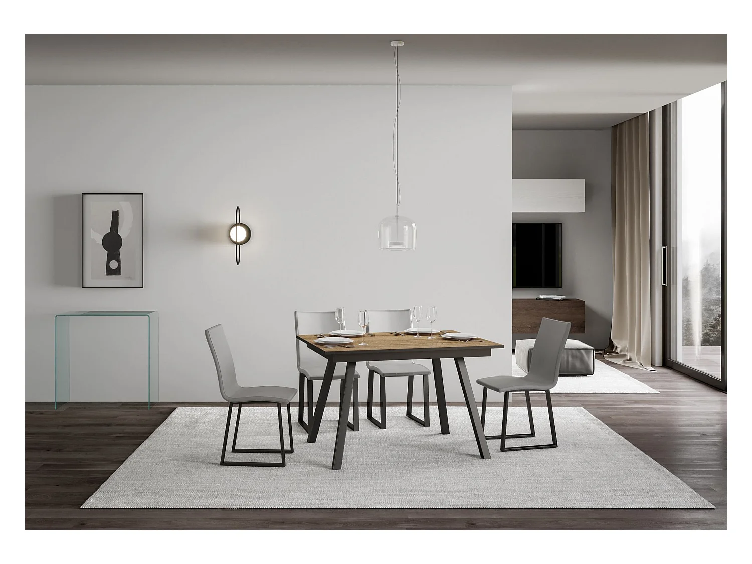 Uitschuifbare tafel 90x120/180 cm Mirhi natuur eiken frame antraciet