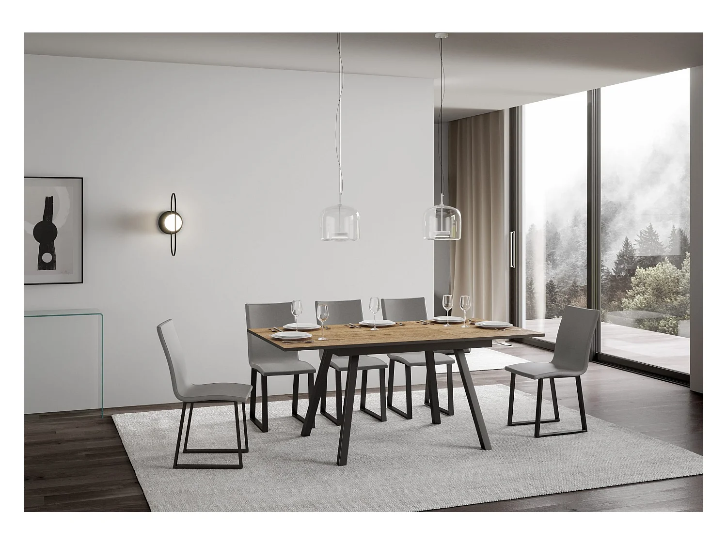 Uitschuifbare tafel 90x120/180 cm Mirhi natuur eiken frame antraciet