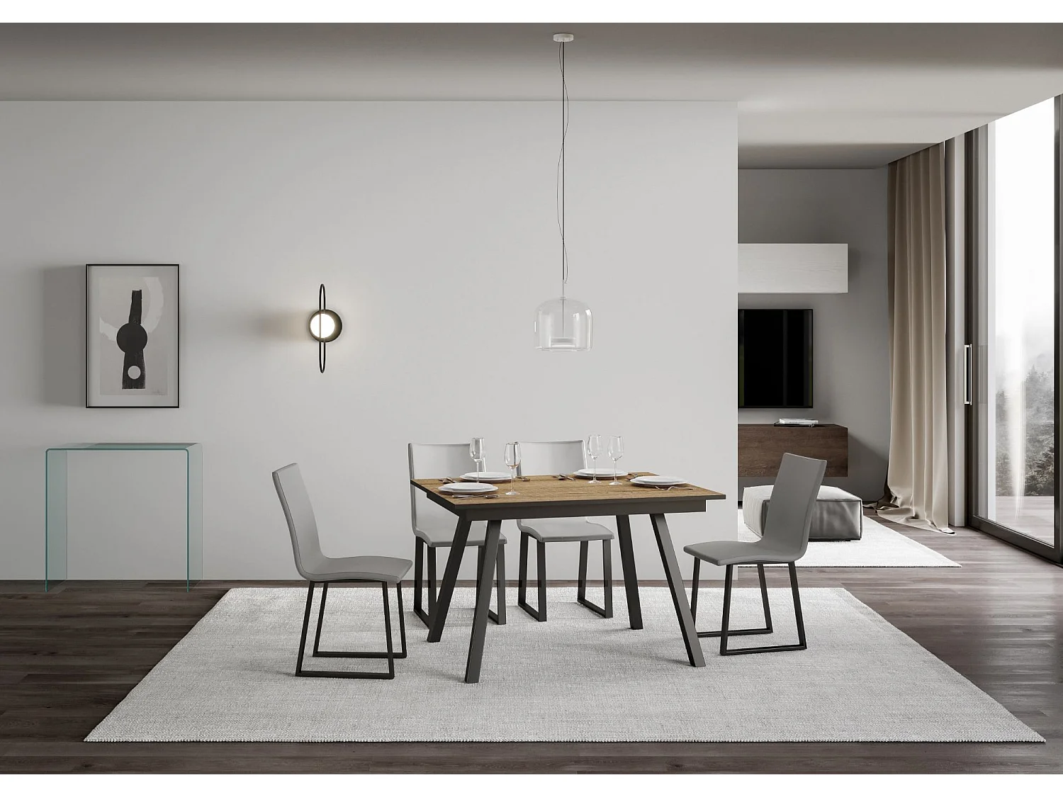 Uitschuifbare tafel 90x120/180 cm Mirhi natuur eiken frame antraciet