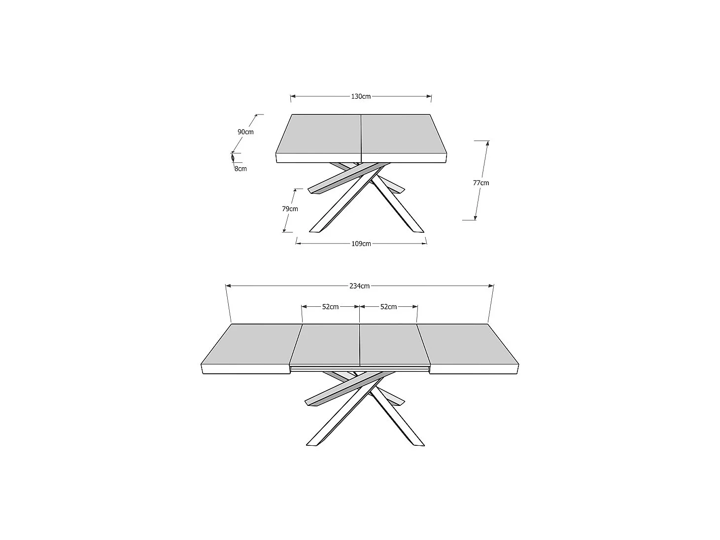 Tavolo allungabile 90x130/234 cm Volantis Cemento telaio 4/B