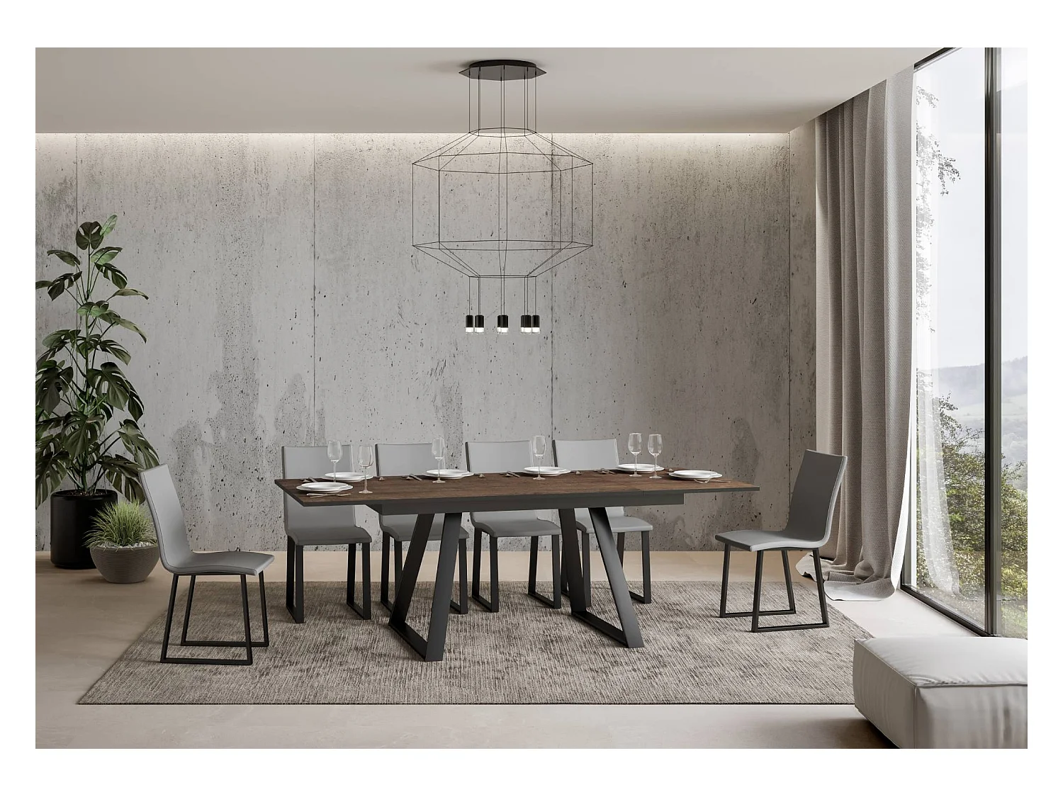 Mesa extensible 90x160/220 cm Bernadette Nogal estructura Antracita