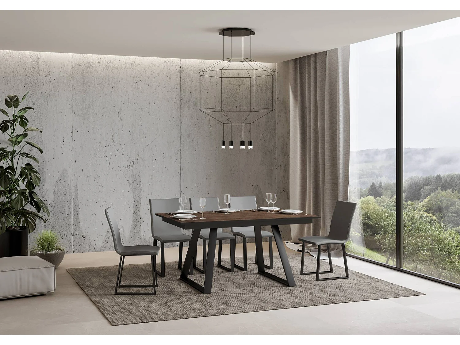 Table extensible 90x160/220 cm Bernadette Noyer cadre Anthracite