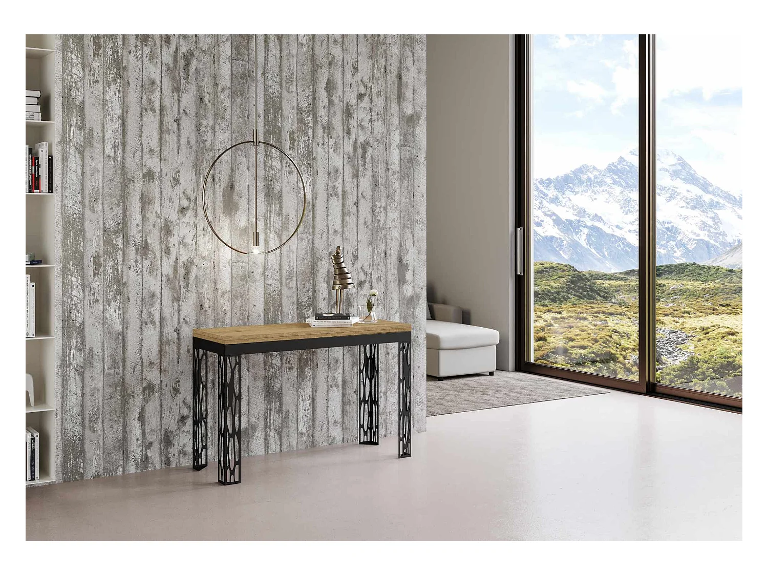 Uitklapbare tafel 120/200x45/90 cm Ghibli Double natuur eiken frame antraciet