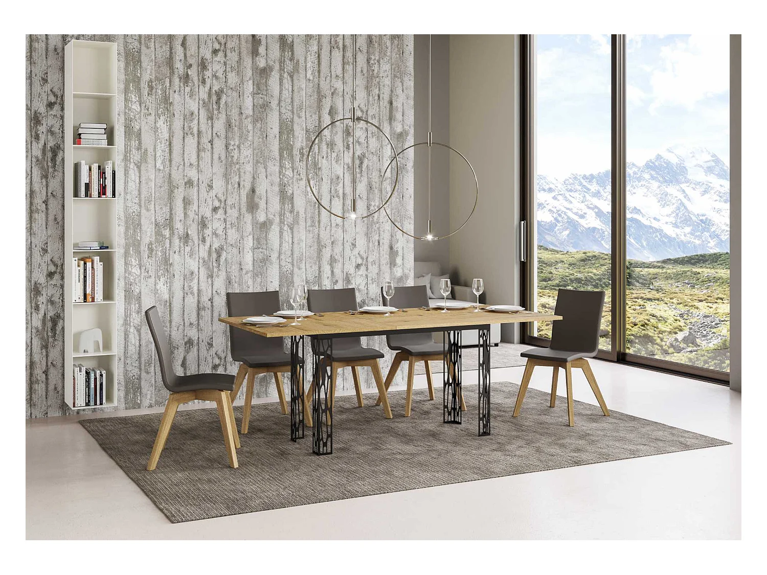 Uitklapbare tafel 120/200x45/90 cm Ghibli Double natuur eiken frame antraciet