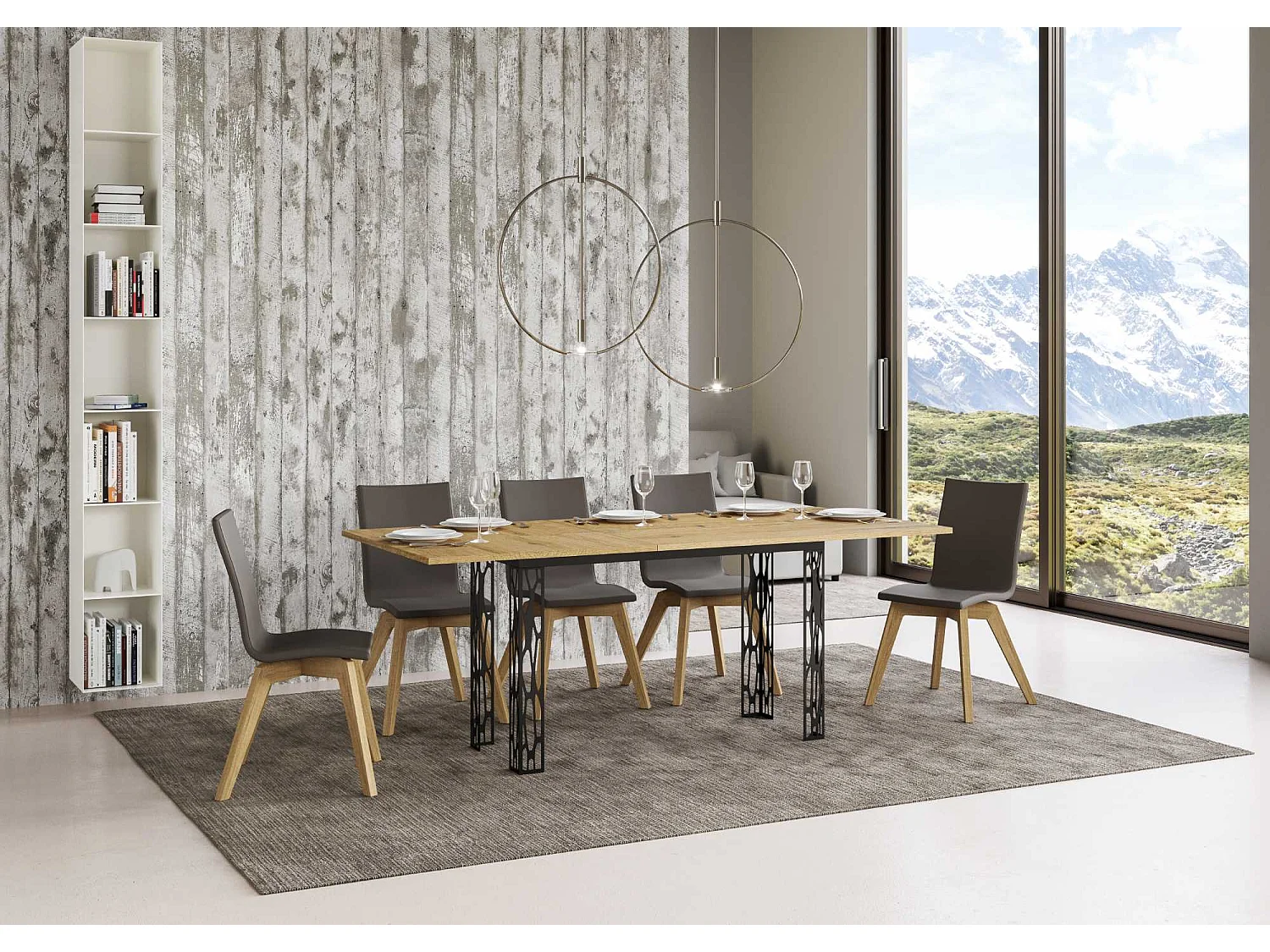 Table extensible portefeuille 120/200x45/90 cm Ghibli Double Chêne Nature cadre Anthracite