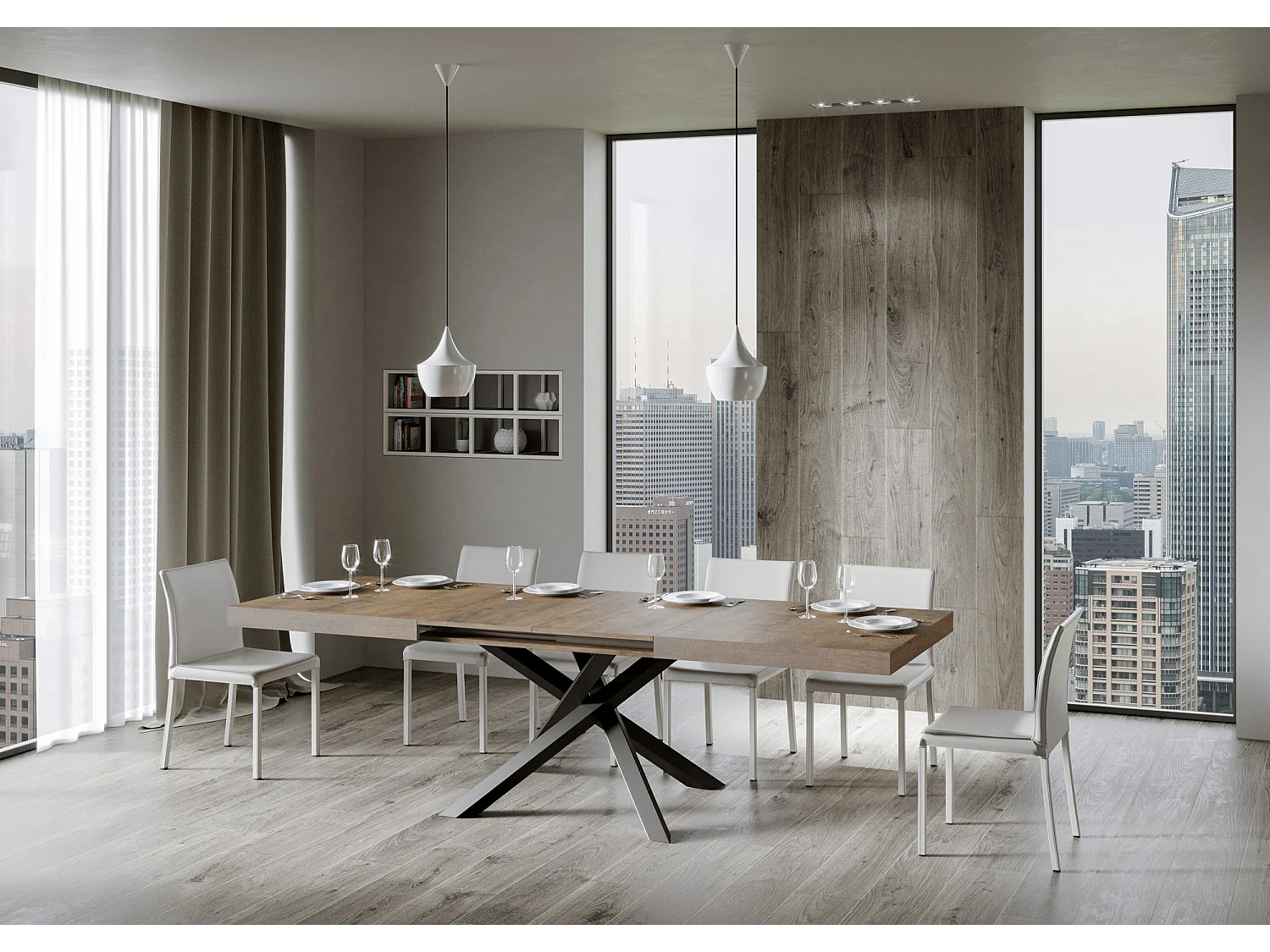 Uitschuifbare tafel 180/284x90 cm Volantis walnoot met antraciete poten