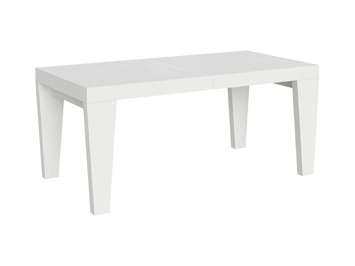 Mesa de comedor extensible de madera Kristo patas en V-Color Blanco-Soporte 2 pies-5 alargaderas finas-Ancho extensible