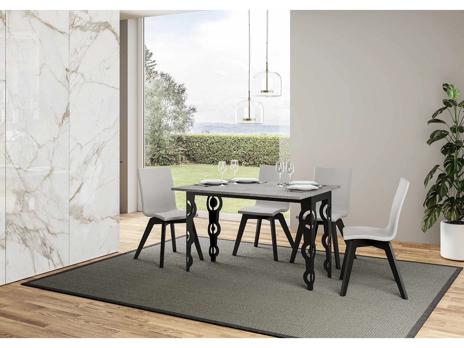 Uitklapbare tafel 120x45/90 cm Karamay Double cement frame antraciet
