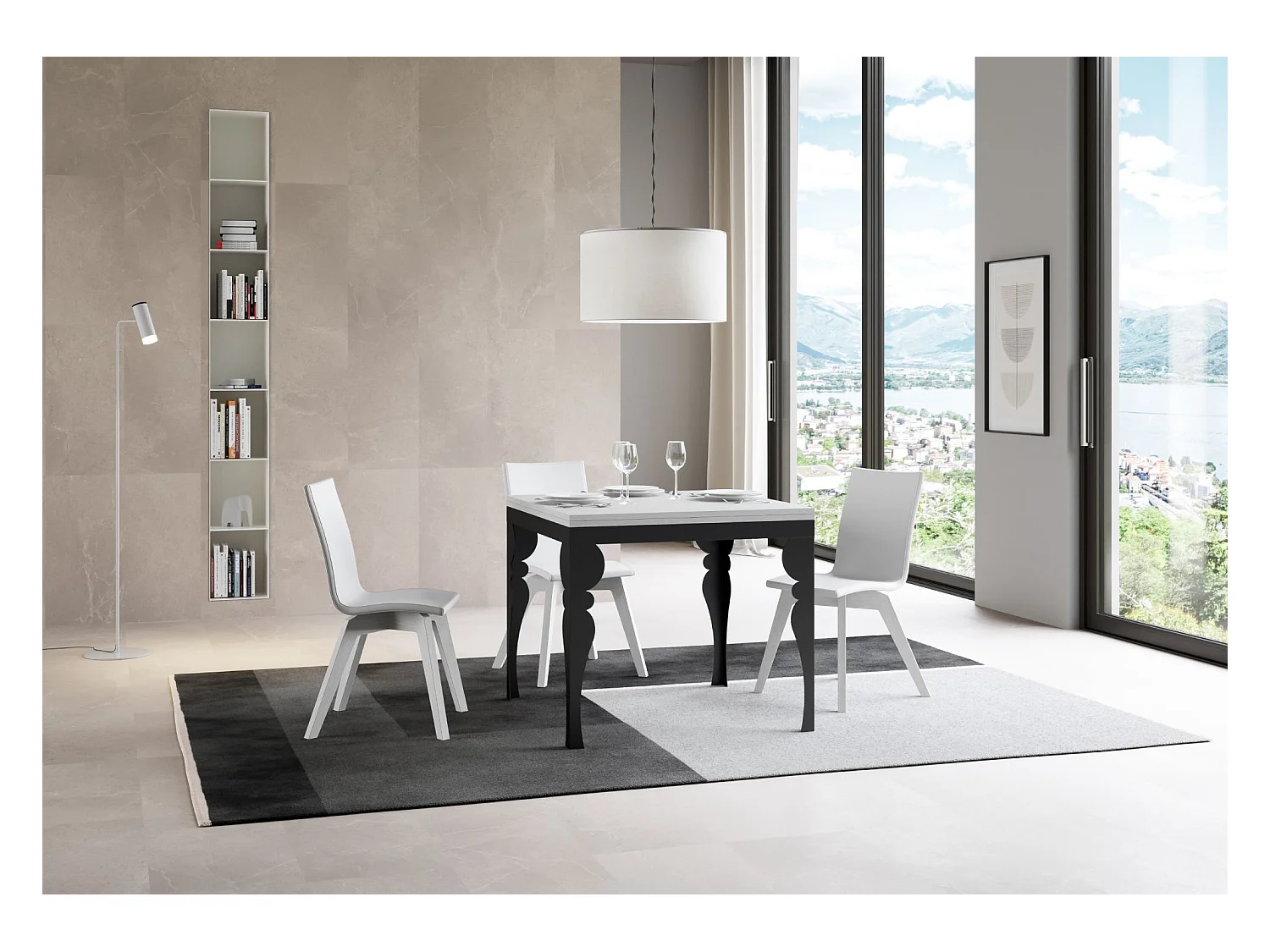 Mesa tipo libro 90x90/180 cm Paxon Libra Fresno Blanco estructura Antracita