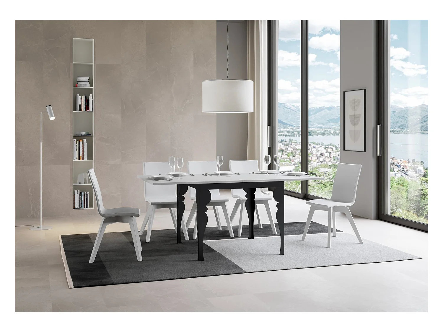 Mesa tipo libro 90x90/180 cm Paxon Libra Fresno Blanco estructura Antracita