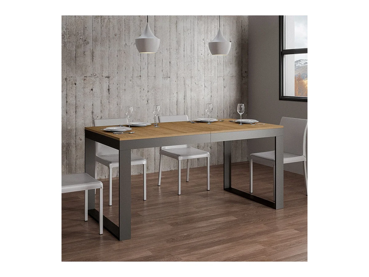 Table extensible 90x180/440 cm Tecno Evolution Chêne Nature cadre Anthracite
