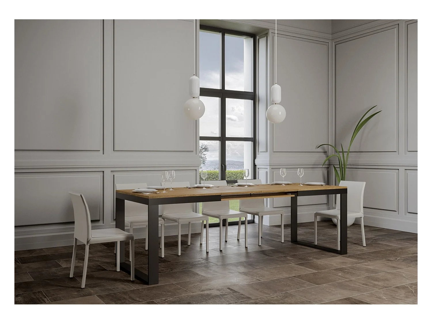 Table extensible 90x180/440 cm Tecno Evolution Chêne Nature cadre Anthracite