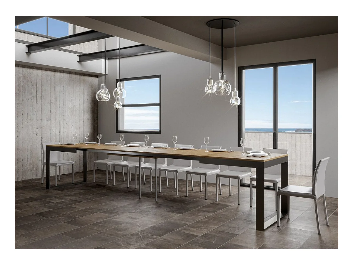 Table extensible 90x180/440 cm Tecno Evolution Chêne Nature cadre Anthracite