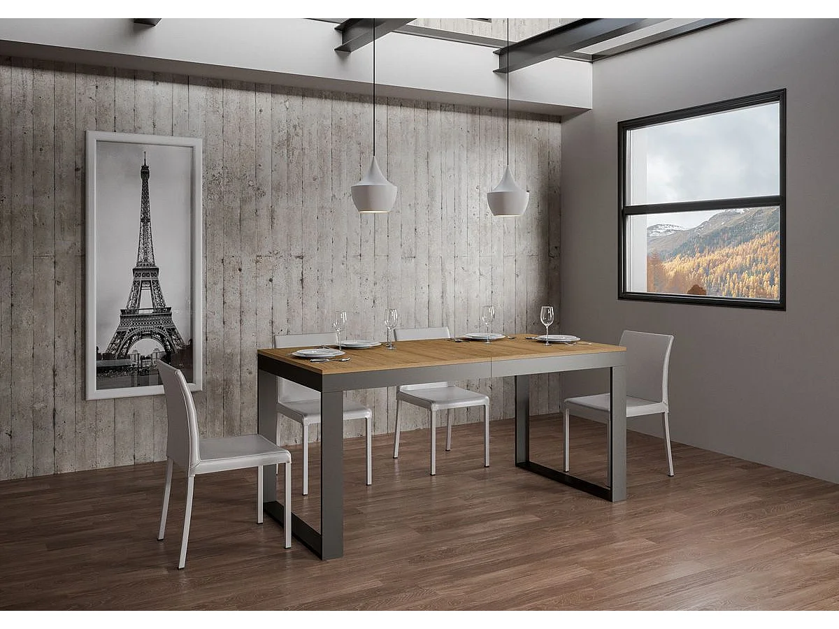 Uitschuifbare tafel 180/440x90 cm Tecno Evolution natuur eiken met antraciet frame en poten