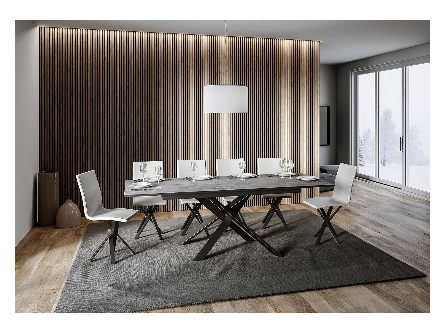 Table extensible 90x160/220 cm Ganty Gris Béton bande de chante Anthracite cadre Anthracite