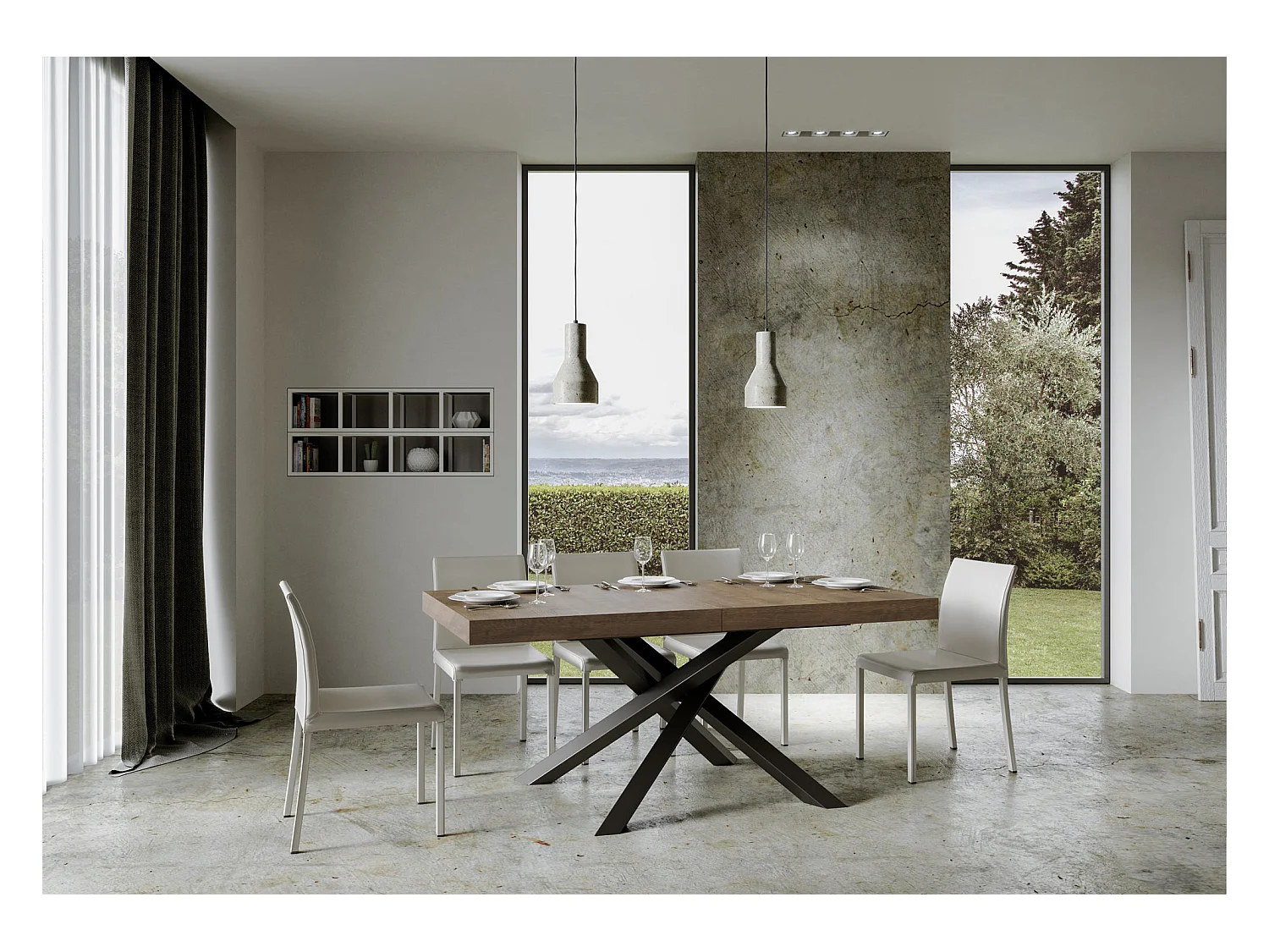 Table extensible 90x180/440 cm Volantis Noyer cadre Anthracite