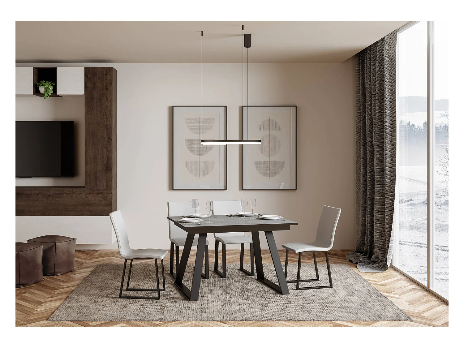 Mesa de jantar extensível 90x120/180 cm Bernadette Cimento quadro Antracite