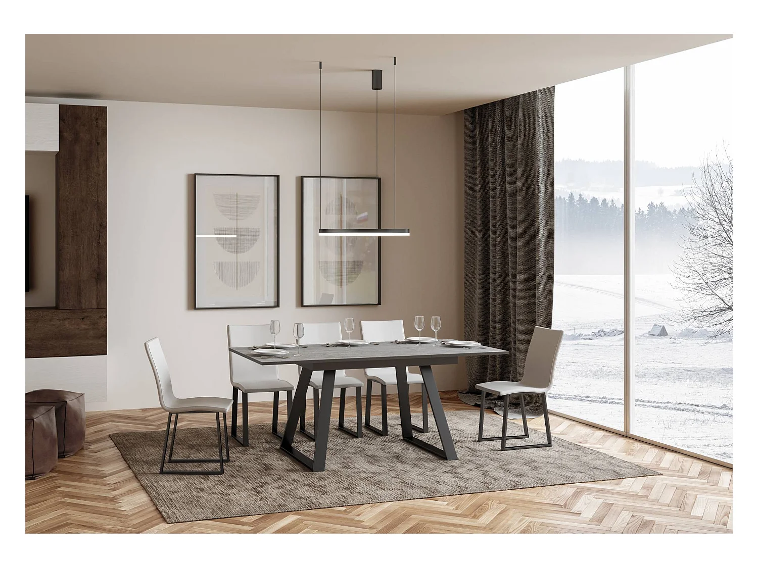 Mesa de jantar extensível 90x120/180 cm Bernadette Cimento quadro Antracite