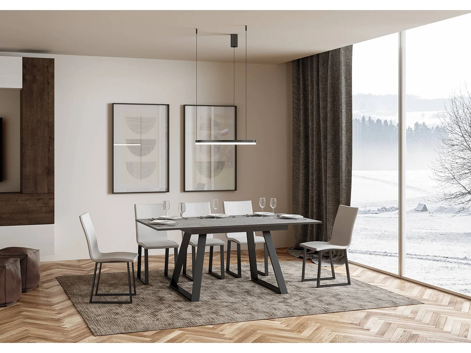 Table extensible 90x120/180 cm Bernadette Gris Béton cadre Anthracite