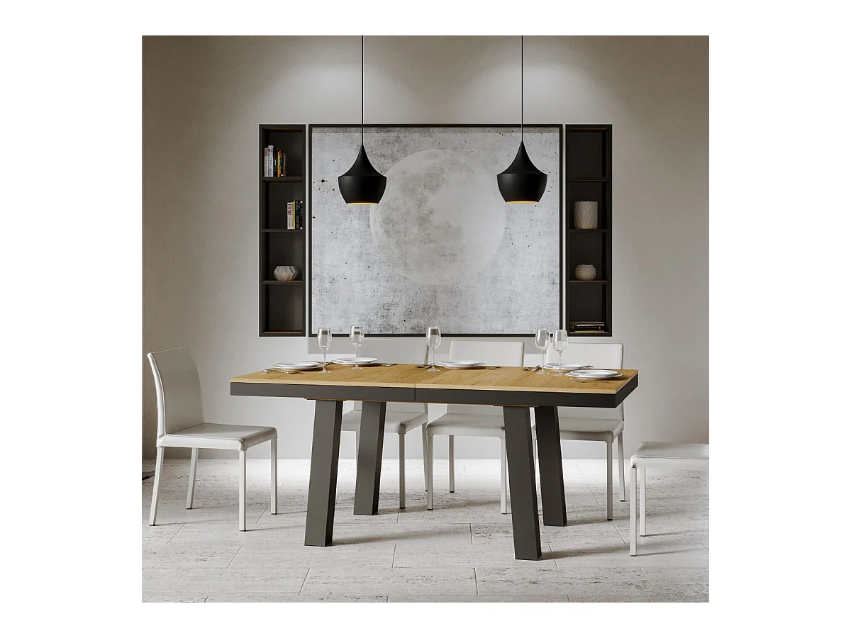 Mesa extensible 90x160/420 cm Bridge Evolution Roble Natural estructura Antracita