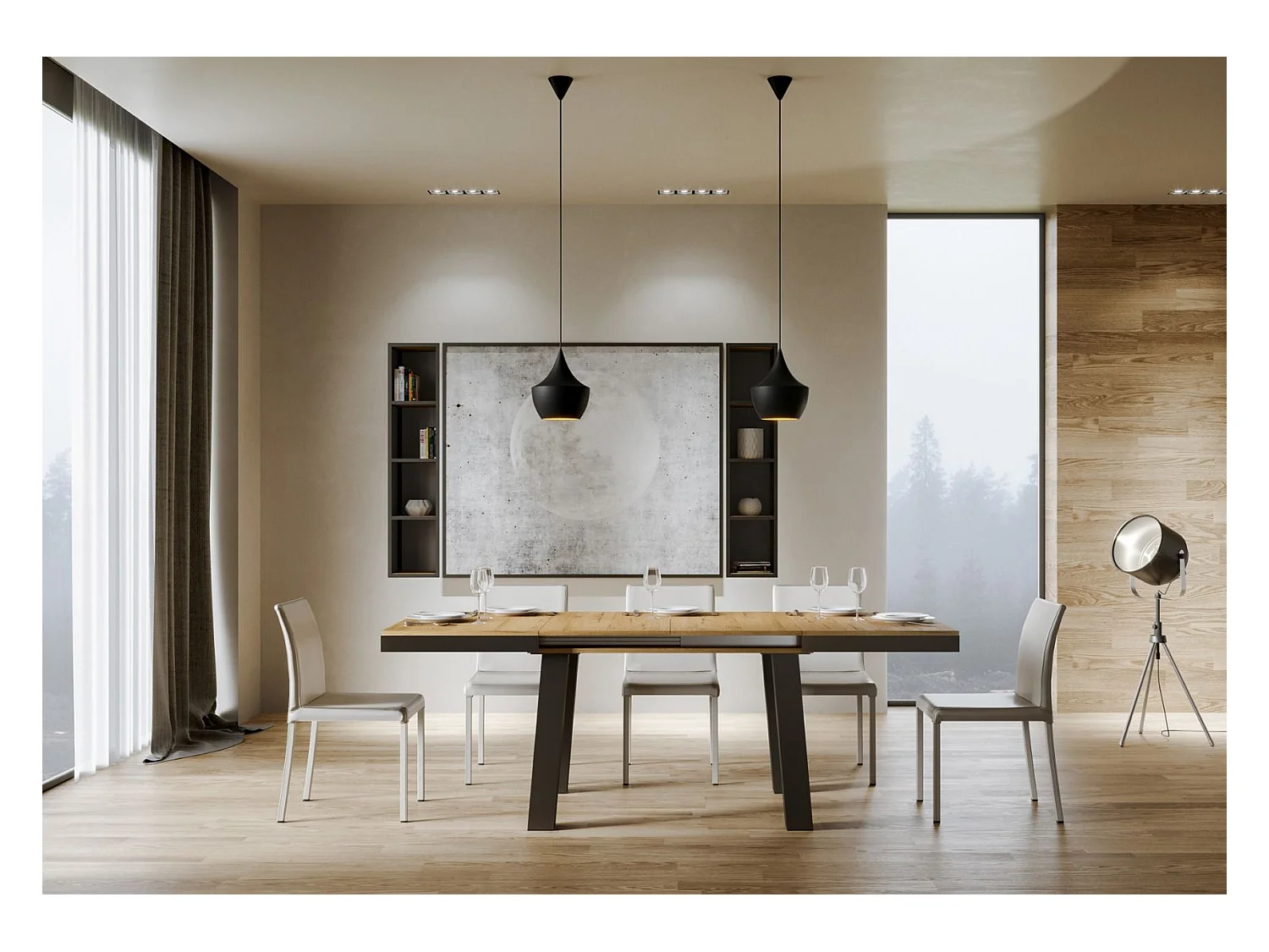 Mesa extensible 90x160/420 cm Bridge Evolution Roble Natural estructura Antracita