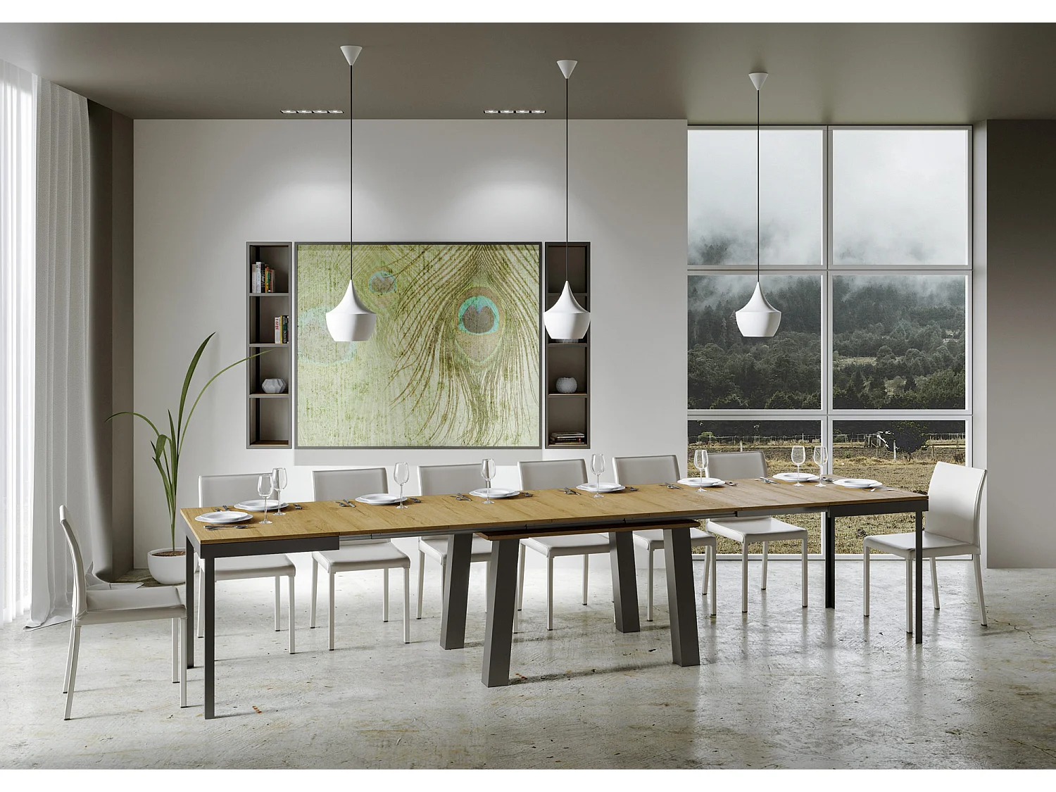 Table extensible 90x160/420 cm Bridge Evolution Chêne Nature cadre Anthracite