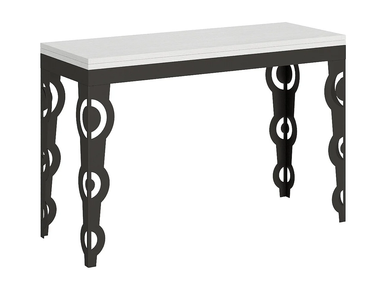 Ausziehtisch 120x45/90 cm Karamay Double Esche weiß mit Eisenrahmen aus Anthrazit