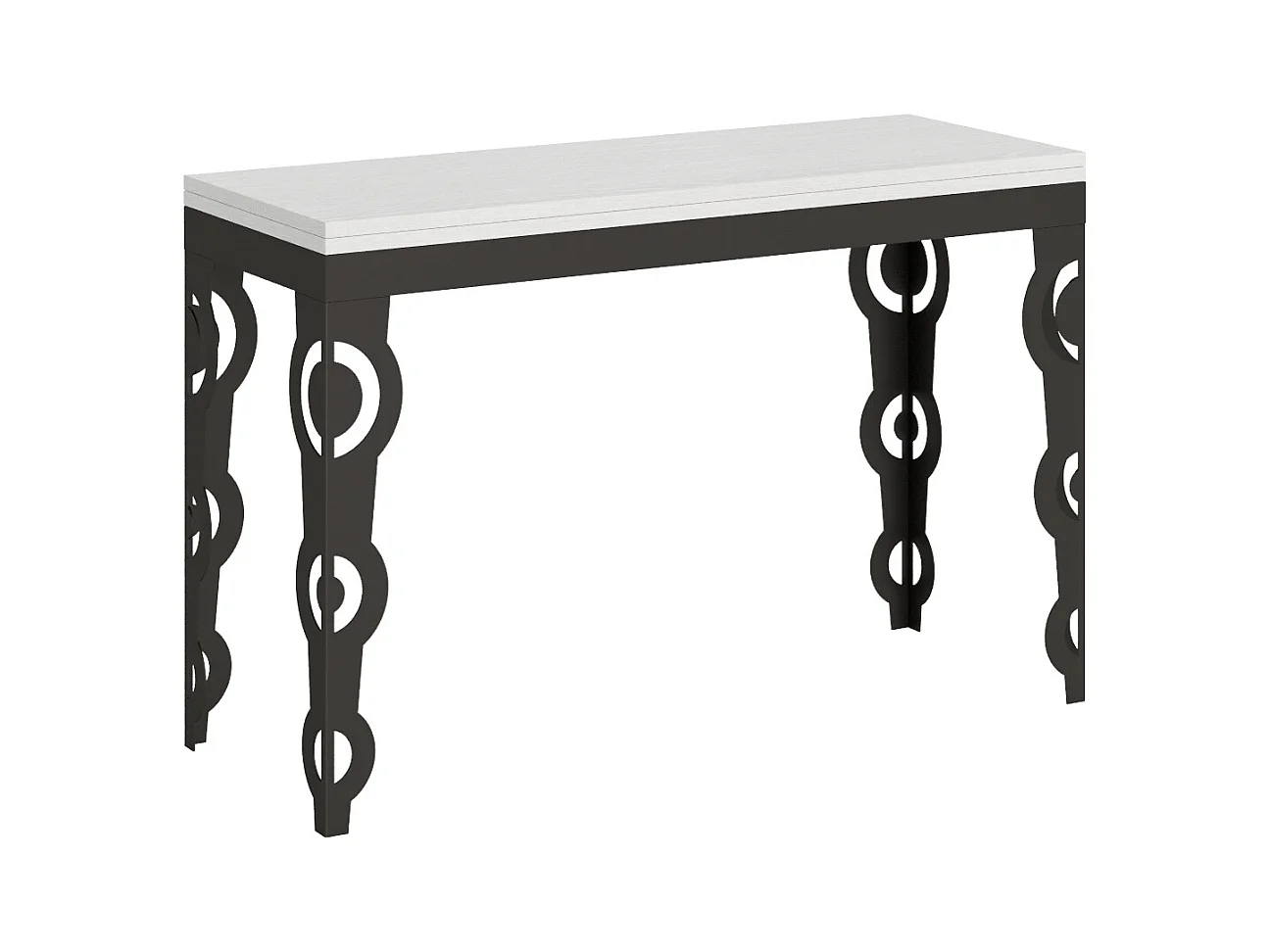 Ausziehtisch 120x45/90 cm Karamay Double Esche weiß mit Eisenrahmen aus Anthrazit