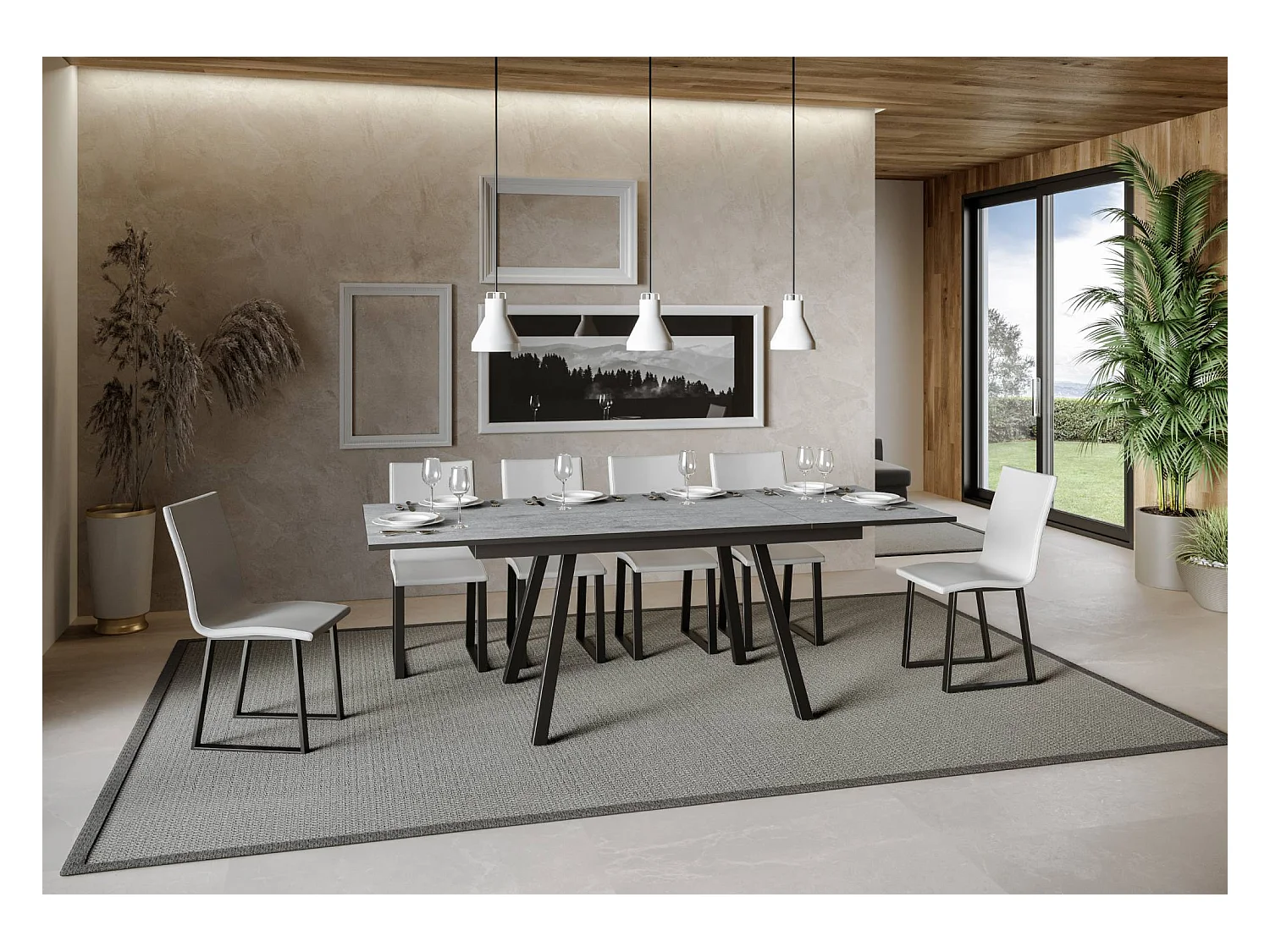 Table extensible 90x160/220 cm Mirhi Gris Béton cadre Anthracite