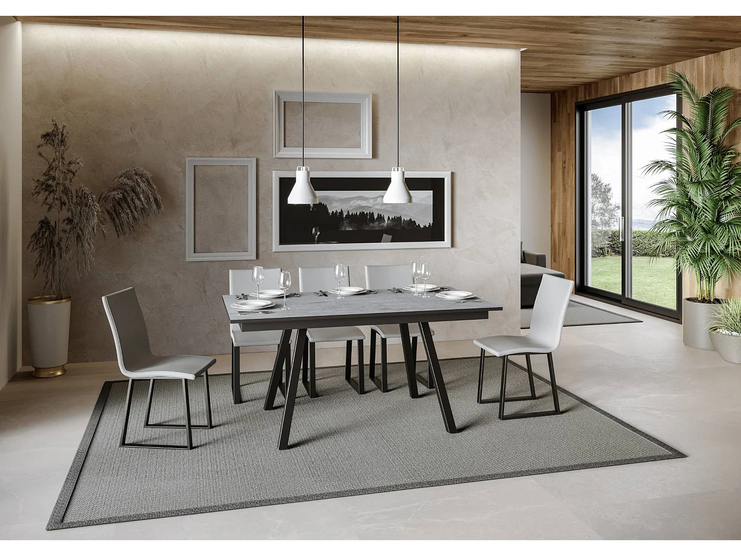 Table extensible 90x160/220 cm Mirhi Gris Béton cadre Anthracite