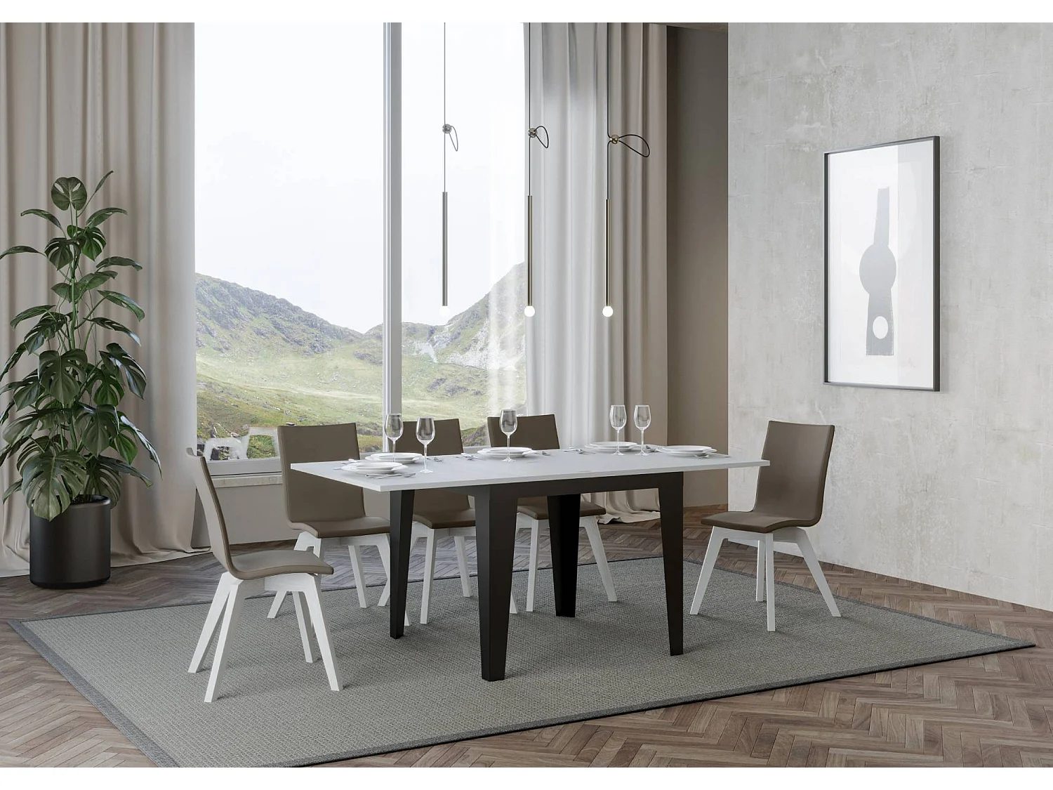 Uitklapbare tafel 90x90/180 cm Flame Libra eiken wit frame antraciet