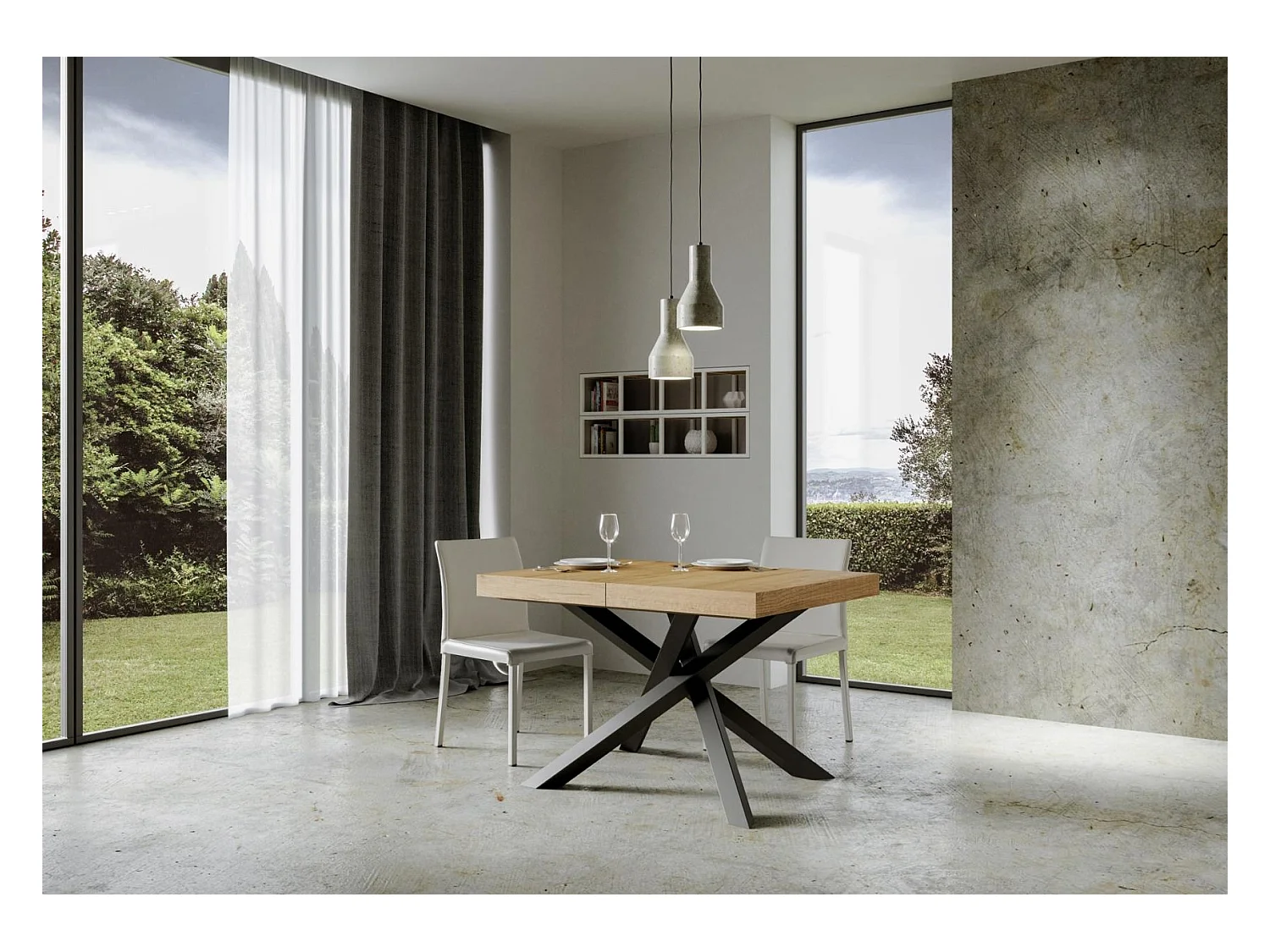 Ausziehbarer Tisch 90 x 130/234 cm, Gestell Volantis Quercia Natura Anthrazit