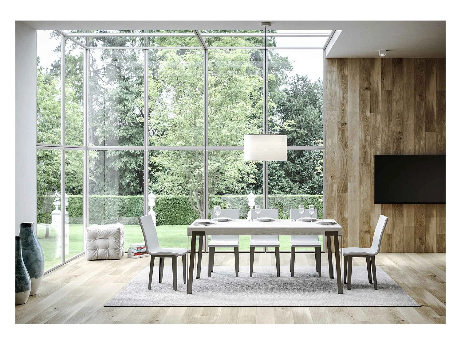 Mesa de jantar extensível 90x160/264 cm Rio Cinza Branca quadro Antracite